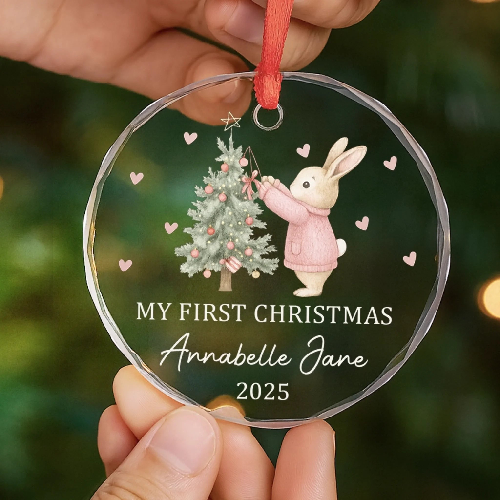 My First Christmas Glass Ornament 2025 – Personalized Bunny Ornament for Baby Girl or Boy, Custom Keepsake Gift for New Parents and Baby Shower - Image 5