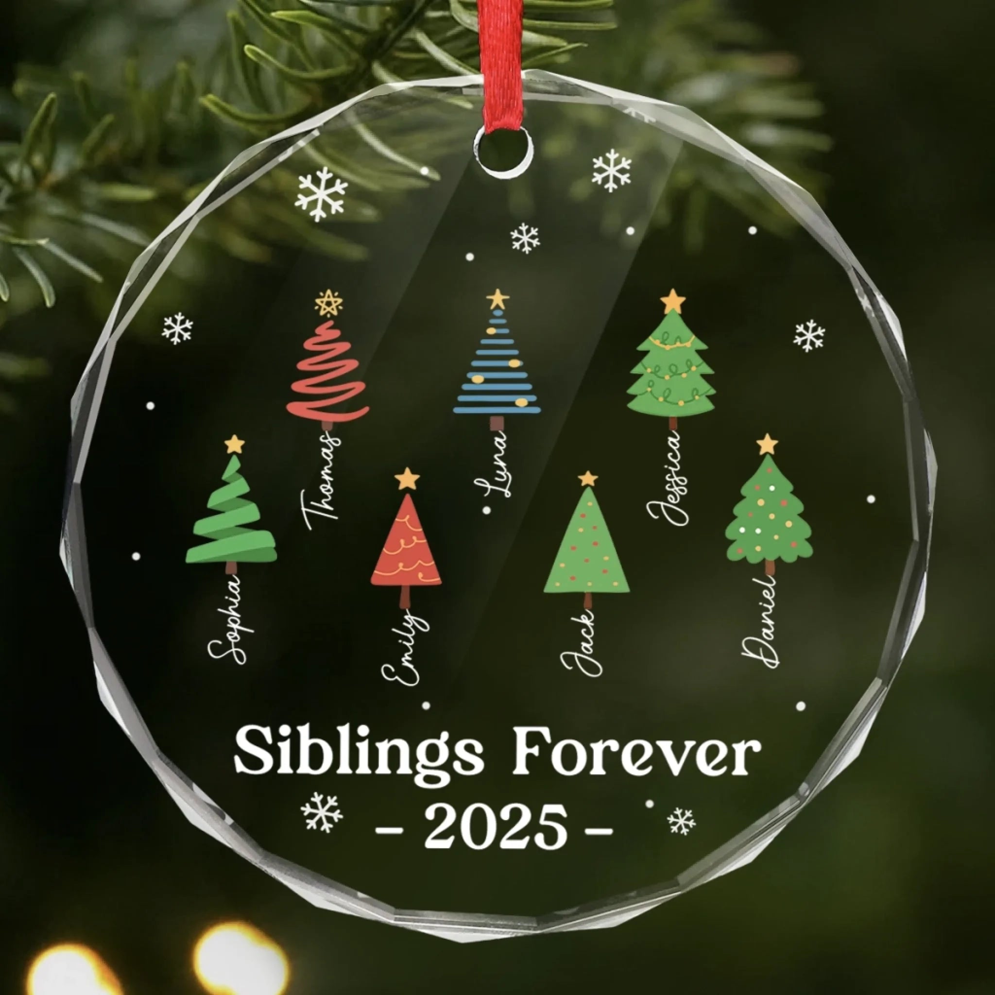 Custom Family Christmas Ornament 2025 – Personalized Circle Glass Decoration with Names - Image 2