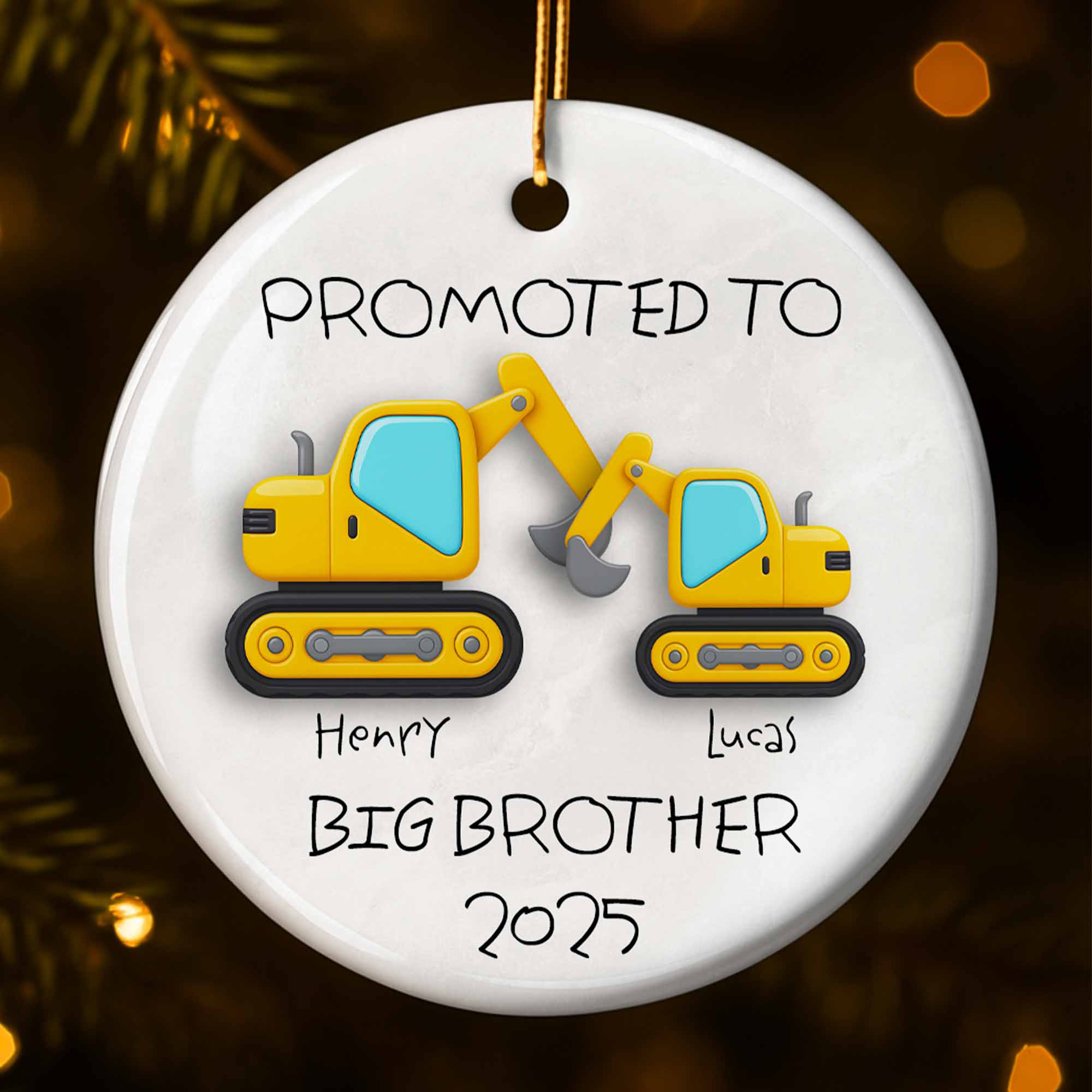 Promoted To Big Brother 2025 Excavator Ornament – Personalized Ceramic Christmas Gift For Boys, Siblings, Family Keepsake - Image 7