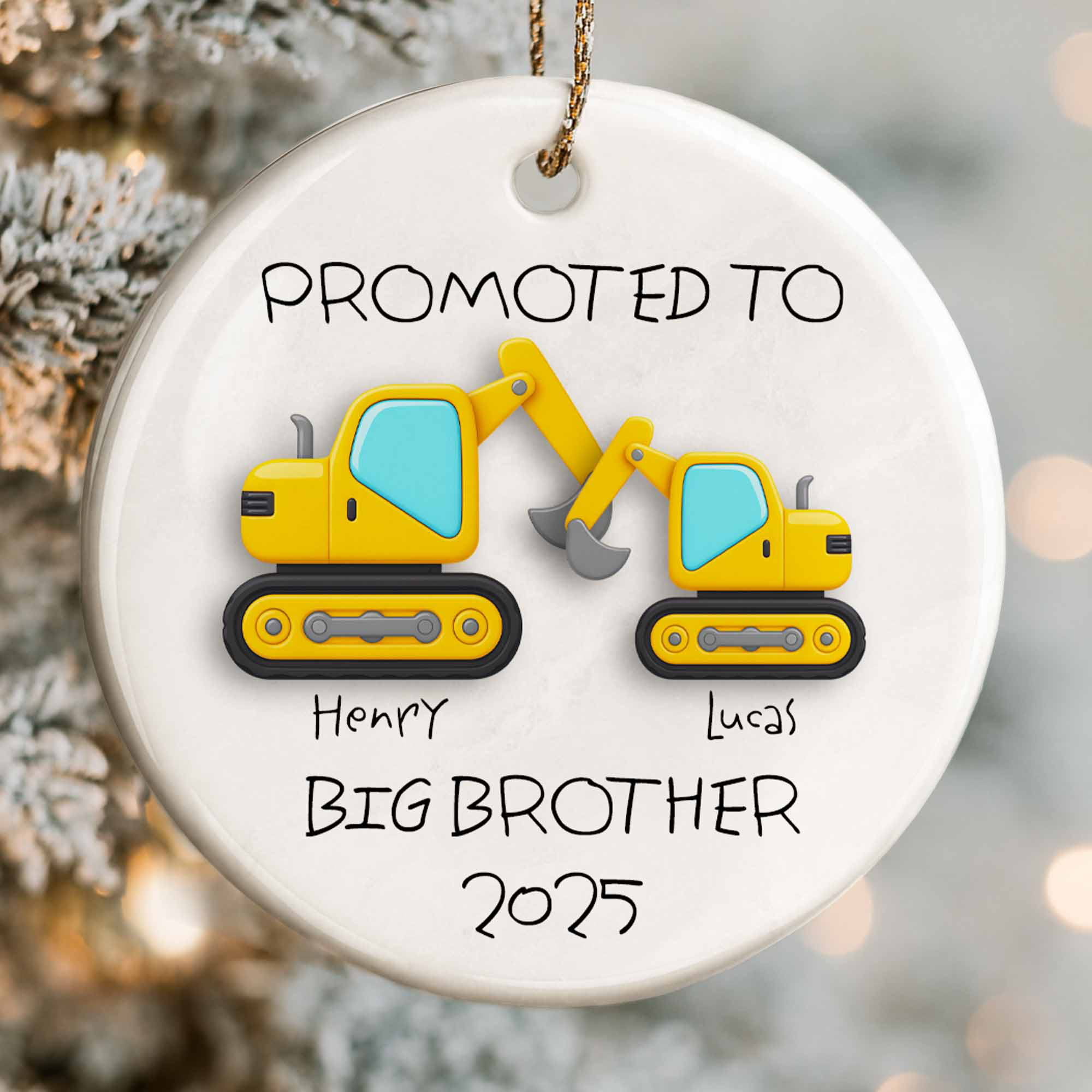 Promoted To Big Brother 2025 Excavator Ornament – Personalized Ceramic Christmas Gift For Boys, Siblings, Family Keepsake - Image 6