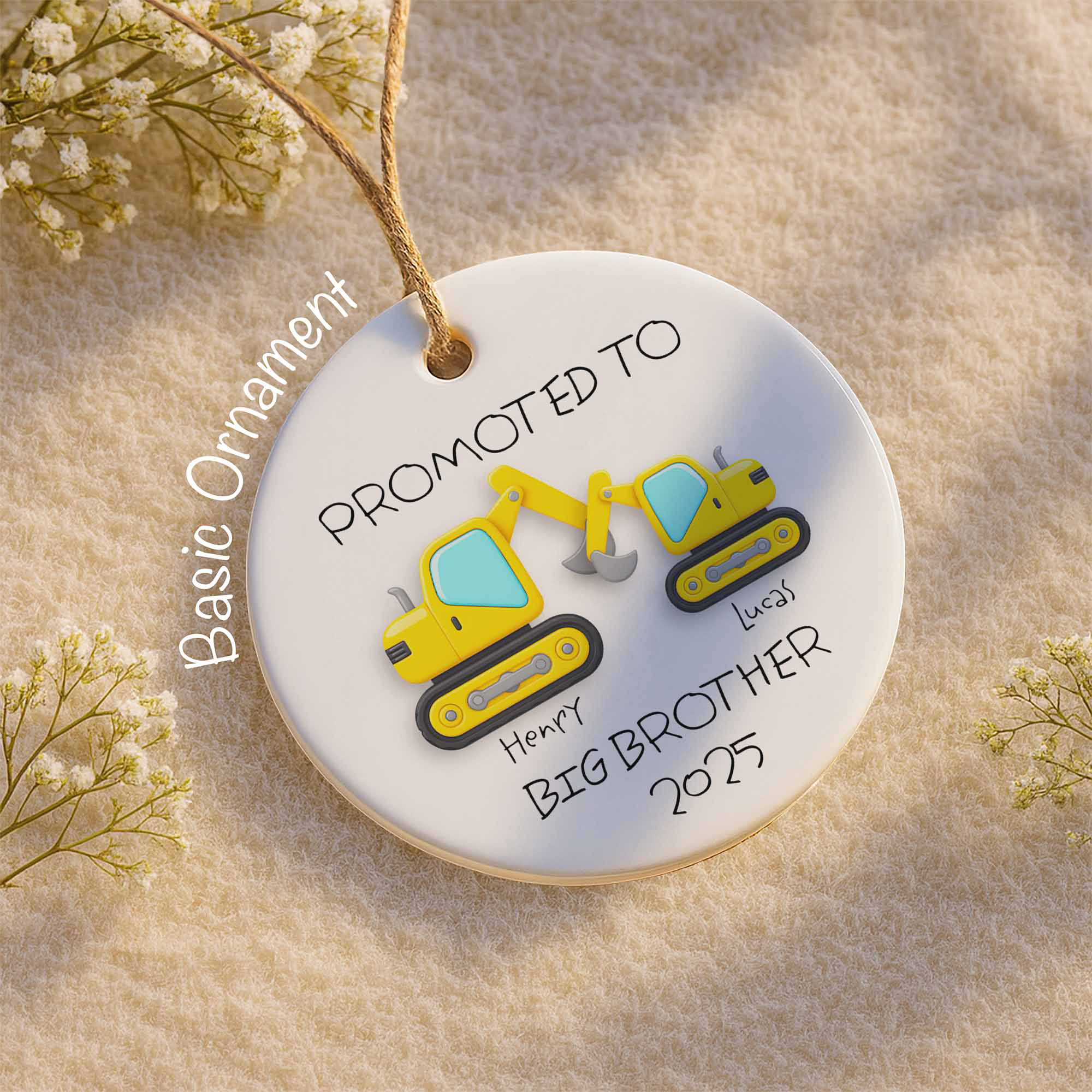 Promoted To Big Brother 2025 Excavator Ornament – Personalized Ceramic Christmas Gift For Boys, Siblings, Family Keepsake - Image 3