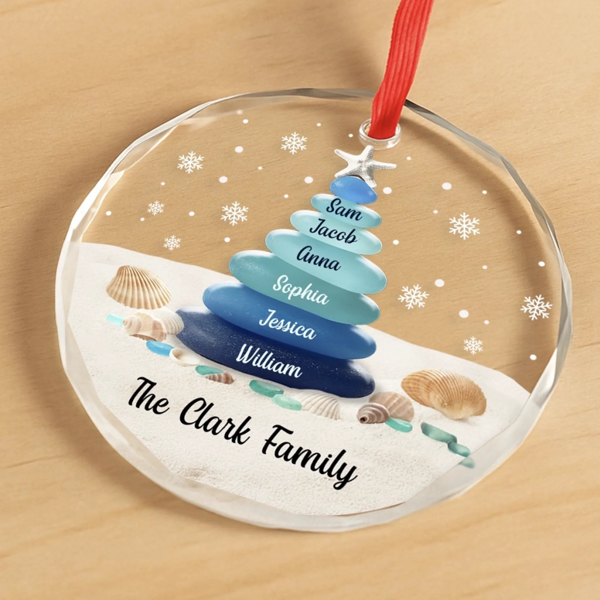 Personalized Family Sea Glass Ornament 2025 – Custom Beach-Themed Christmas Tree Glass Keepsake for Families, Coastal Home Décor, and Ocean Lovers - Image 4