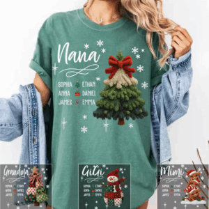 Personalized Nana Christmas Sweatshirt with Grandkids’ Names – Custom Holiday Tree Gift for Grandma