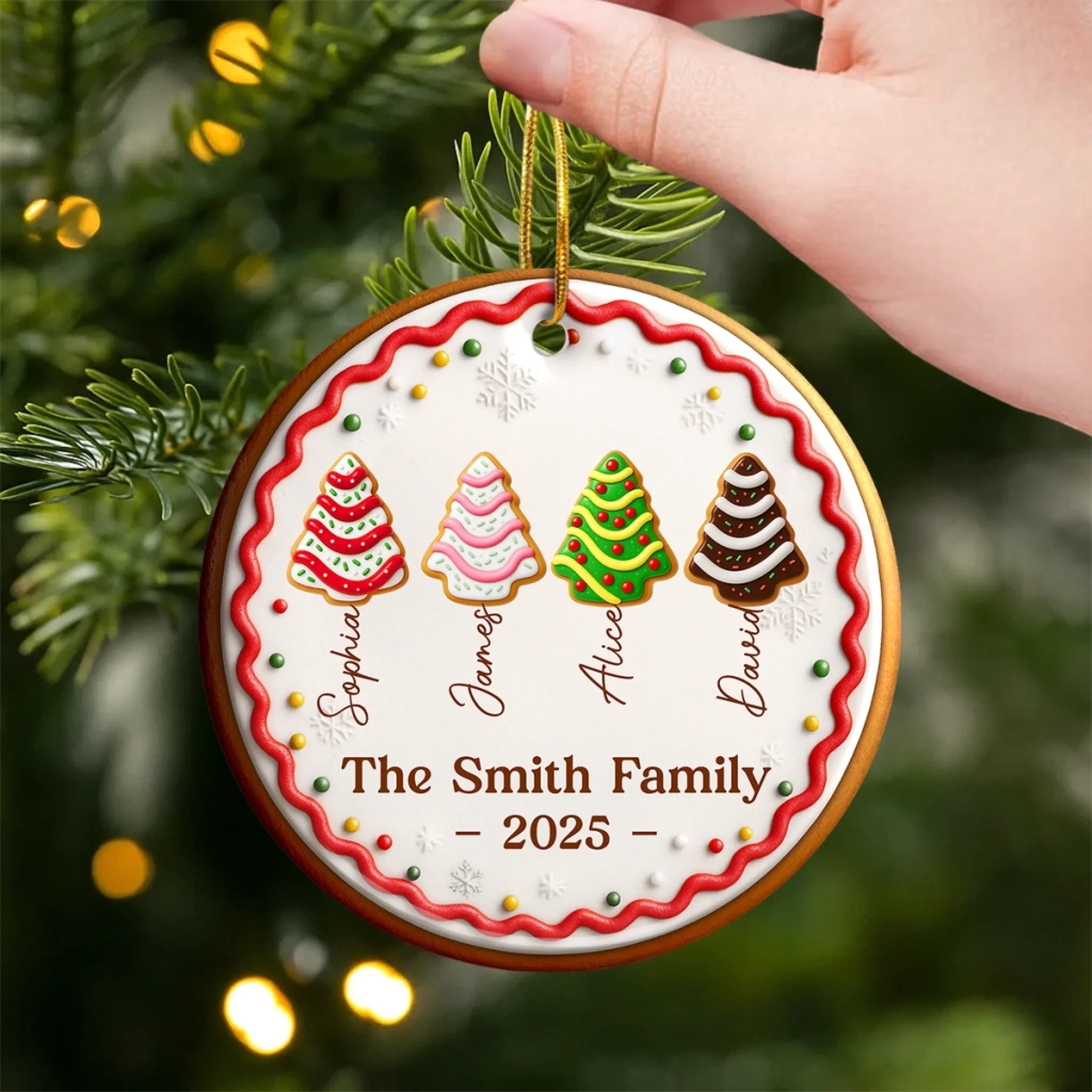 Family Christmas Cookie Ornament 2025 – Personalized Ceramic Ornament for Families, Kids & Holiday Home Décor