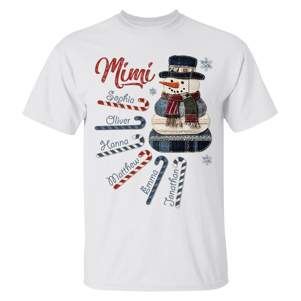 Personalized Mimi Christmas Sweatshirt with Grandkids’ Names – Cute Denim Snowman Gift for Grandma - Image 2