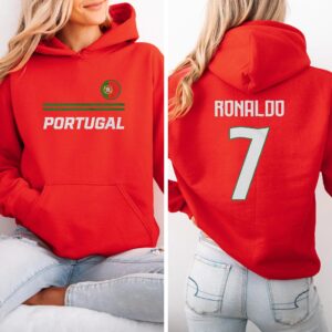 Ronaldo 7 Star Player Flag Tribute Graphic Tee, Portugal Jersey Style Inspired for Fans Soccer Design
