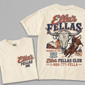 Ella\s Fellas Club Rodeo Graphic T-shirt Vintage Western Bull Rider Tee Western Country Concert Tee Ella Fella Cowboy Shirt SKUTHAEVIC --porcelain
