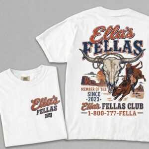 Alternative view of Ella\s Fellas Club Rodeo Graphic T-shirt Vintage Western Bull Rider Tee Western Country Concert Tee Ella Fella Cowboy Shirt SKUTHAEVIC --porcelain