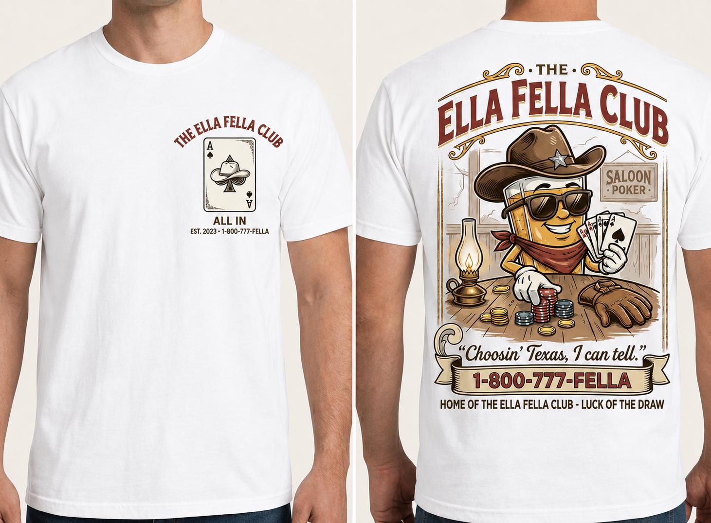 Vintage Ella Fella Club Shirt Retro Cowboy Beer Poker Tee Texas Saloon Graphic T-shirt Western Skeleton Gambling Shirt Gift For Gambler SKUTHAEVIC