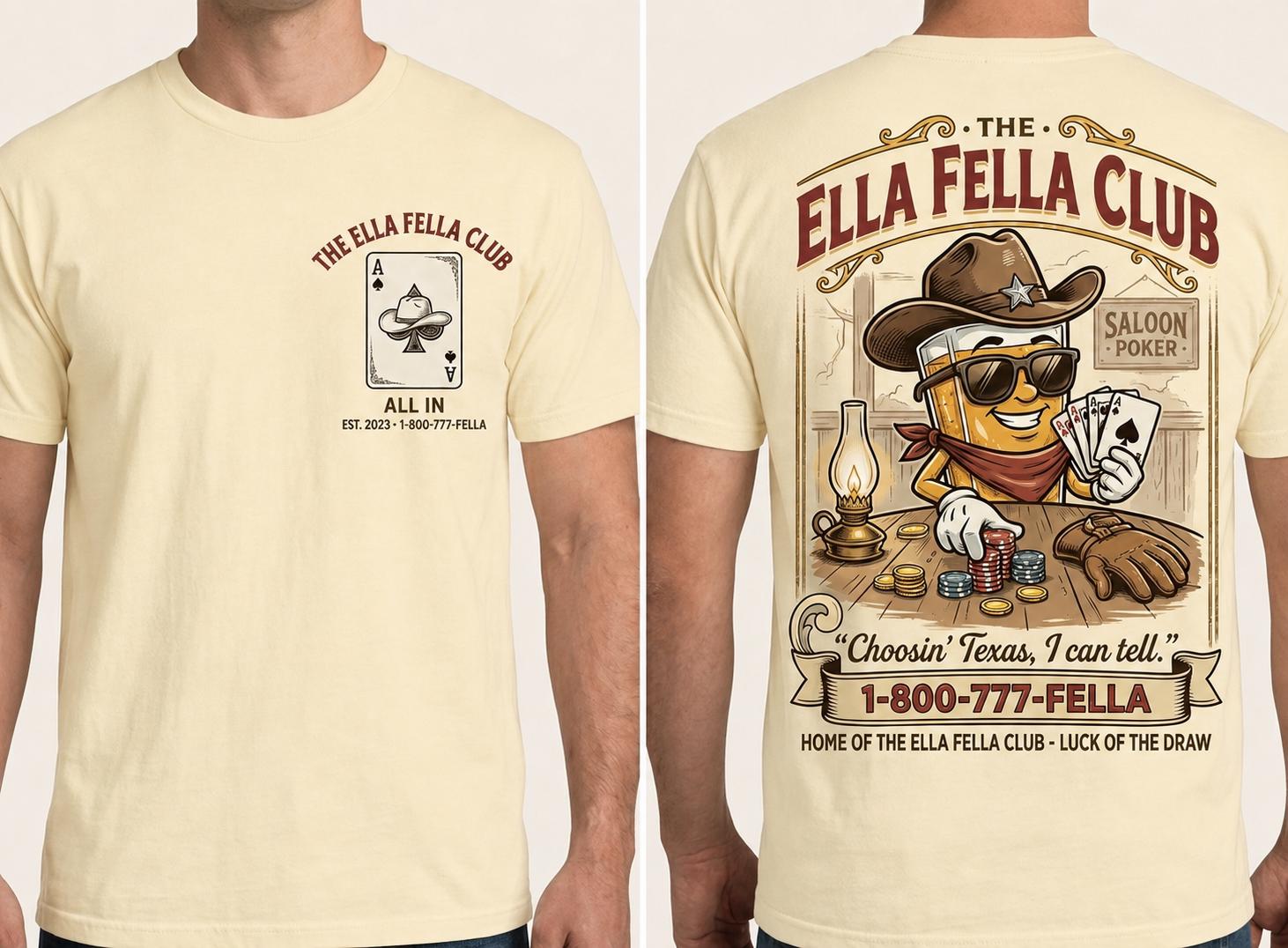 Vintage Ella Fella Club Shirt Retro Cowboy Beer Poker Tee Texas Saloon Graphic T-shirt Western Skeleton Gambling Shirt Gift For Gambler SKUTHAEVIC - Image 2