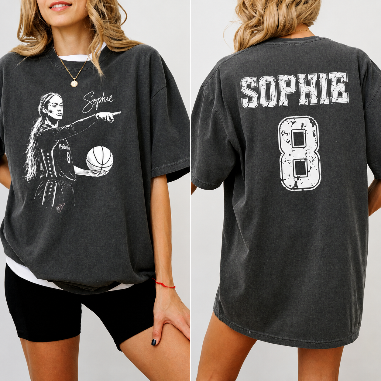 Sophie Cunningham Point Signature Basketball T-Shirt, Front and Back Printed - Image 3