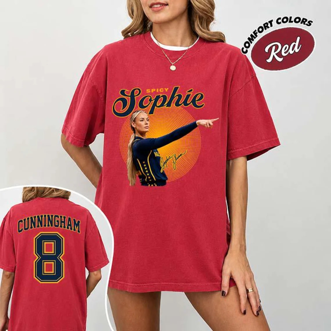 Sophie Cunningham Pointing Comfort Colors Shirt, Vintage Basketball Collage Tee, No. 8