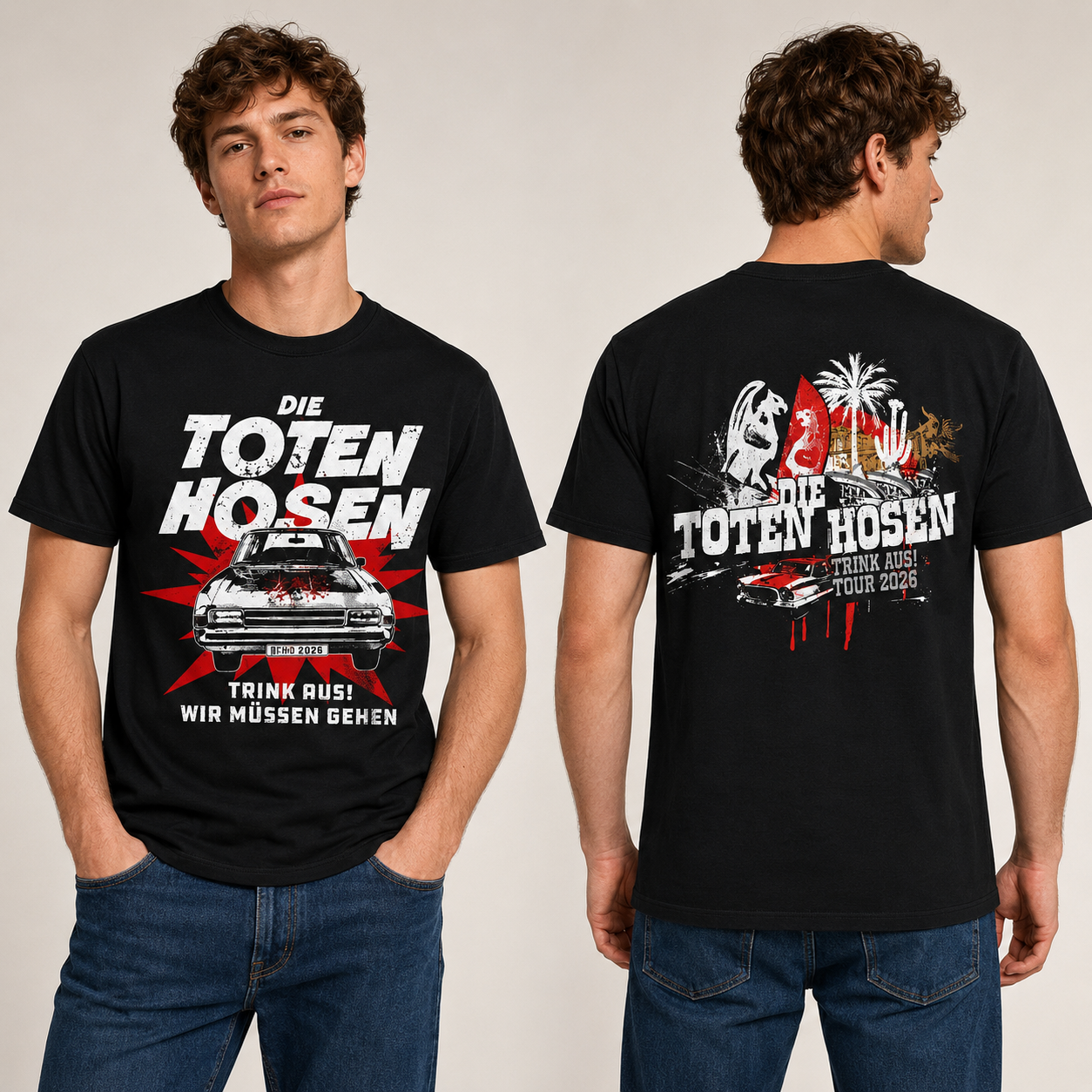 Die Toten Hosen Trink Aus Tour 2026 T-Shirt mit Auto Grafik