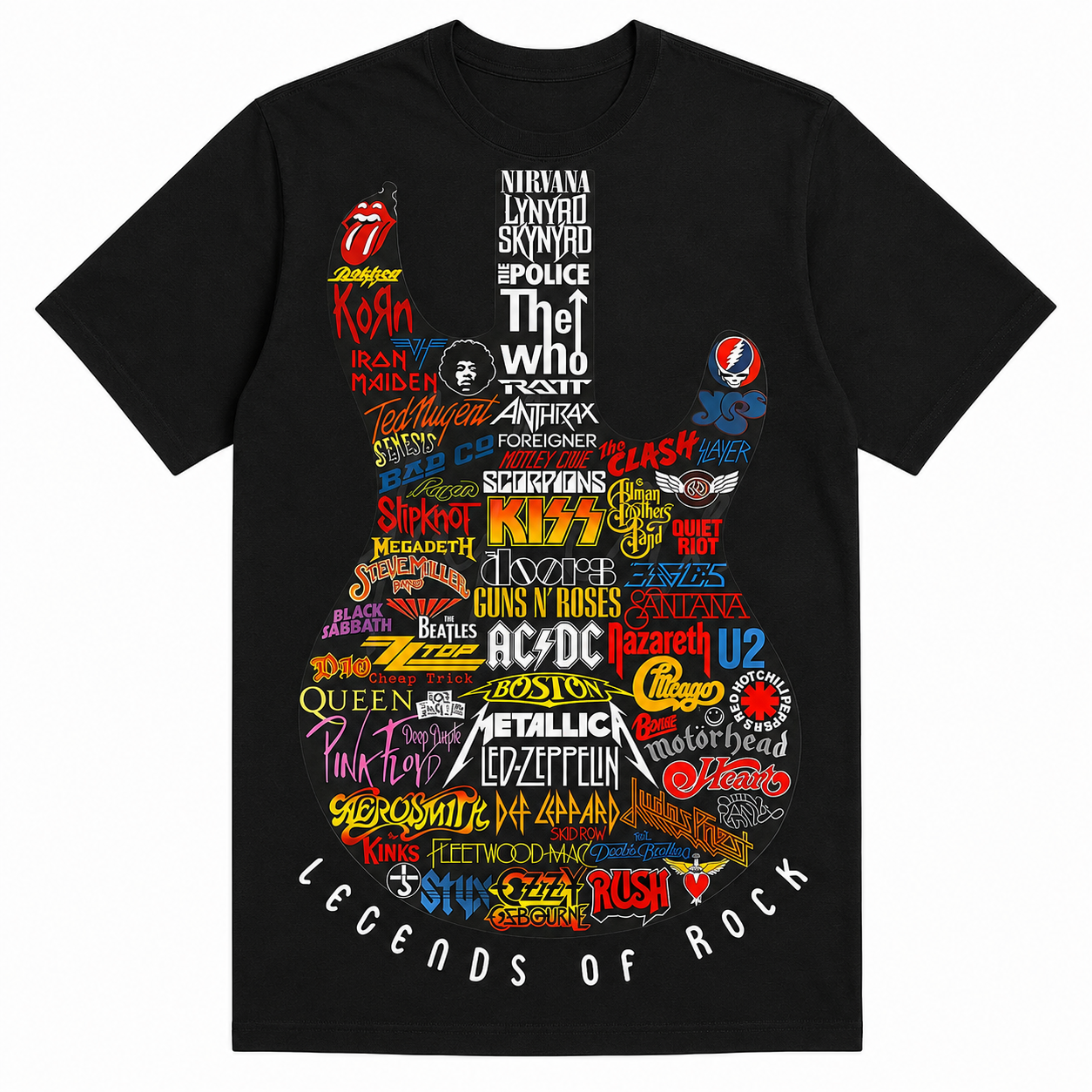 Rock Legends Guitar PNG Classic Rock Band Logo Guitar Art Music Wall Art Sublimation Design