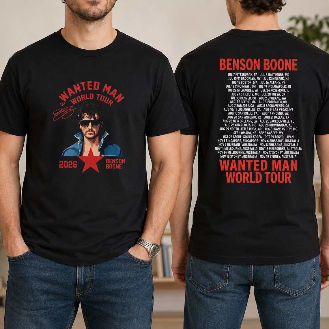 Comfort Colors Benson Boone Wanted Man Tour 2026 Shirt, Vintage Concert Shirt, Benson Boone Inspired T-shirt Fan Gift, Unisex Music T Shirt