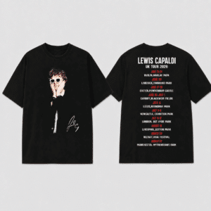 Lewis Capaldi UK Tour 2026 Black T-Shirt Portrait Front, Tour Dates Back, Unisex Concert Fan Tee
