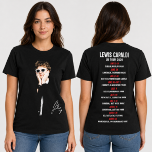 Lewis Capaldi UK Tour 2026 Black T-Shirt Portrait Front, Tour Dates Back, Unisex Concert Fan Tee – Bild 2