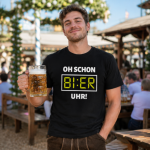 Oh Schon Bier Uhr TShirt - Lustiges Bierfest Shirt Schwarz