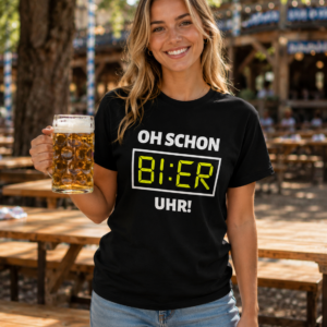 Oh Schon Bier Uhr TShirt - Lustiges Bierfest Shirt Schwarz - Image 2