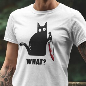 Cat What Bloody Knife Halloween T Shirt