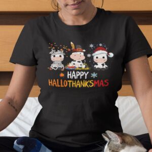 Happy Hallothanksmas Cow Shirt Happy Halloween Thanksgiving Christmas - Image 2