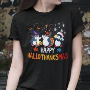 Happy Hallothanksmas Penguin Shirt Happy Halloween Thanksgiving Christmas - Image 2