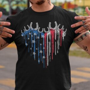 Heart Horseshoe Usa Flag 4th Of July Shirt